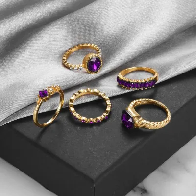 Vintage Purple Crystal Fashion Ring Set